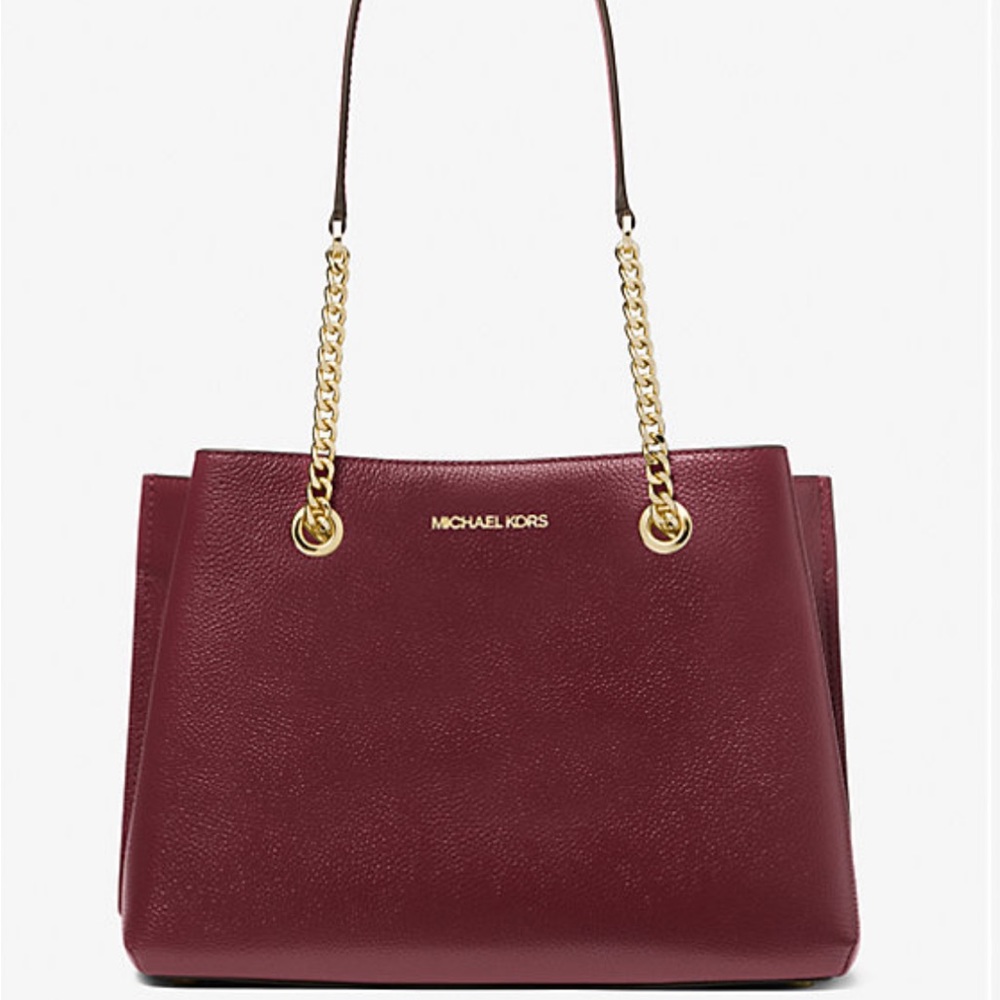 MICHAEL KORS 
Teagan Large Pebbled Leather Shoulder Bag DARK CHERRY COLOR